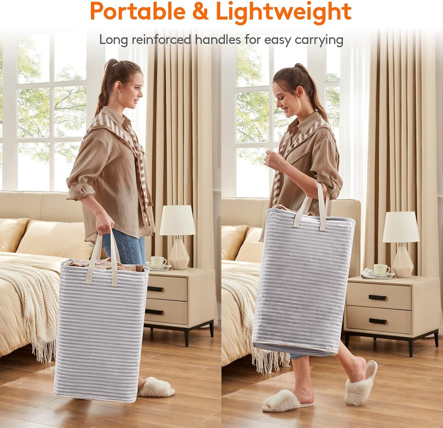 2 Pack Laundry Hamper Large Collapsible Laundry Baskets, Freestanding Waterproof Clothes Hamper with Easy Carry Handles in Laundry Room Bedroom Bathroom College Dorm - 图片 3