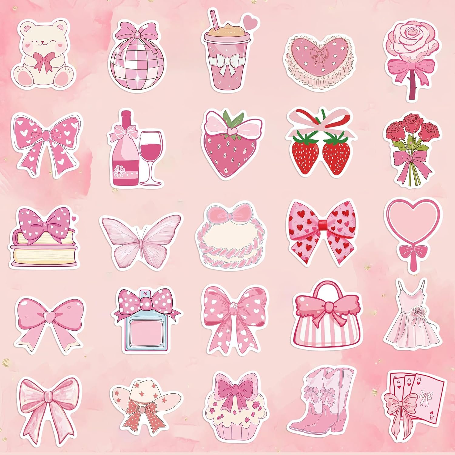 100PCS Coquette Stickers Pink Aesthetic Stickers Pack Cute Bow Tie Stickers for Girls Pink Sticker for Laptop Vinyl Waterproof Sticker Aesthetic Decals
