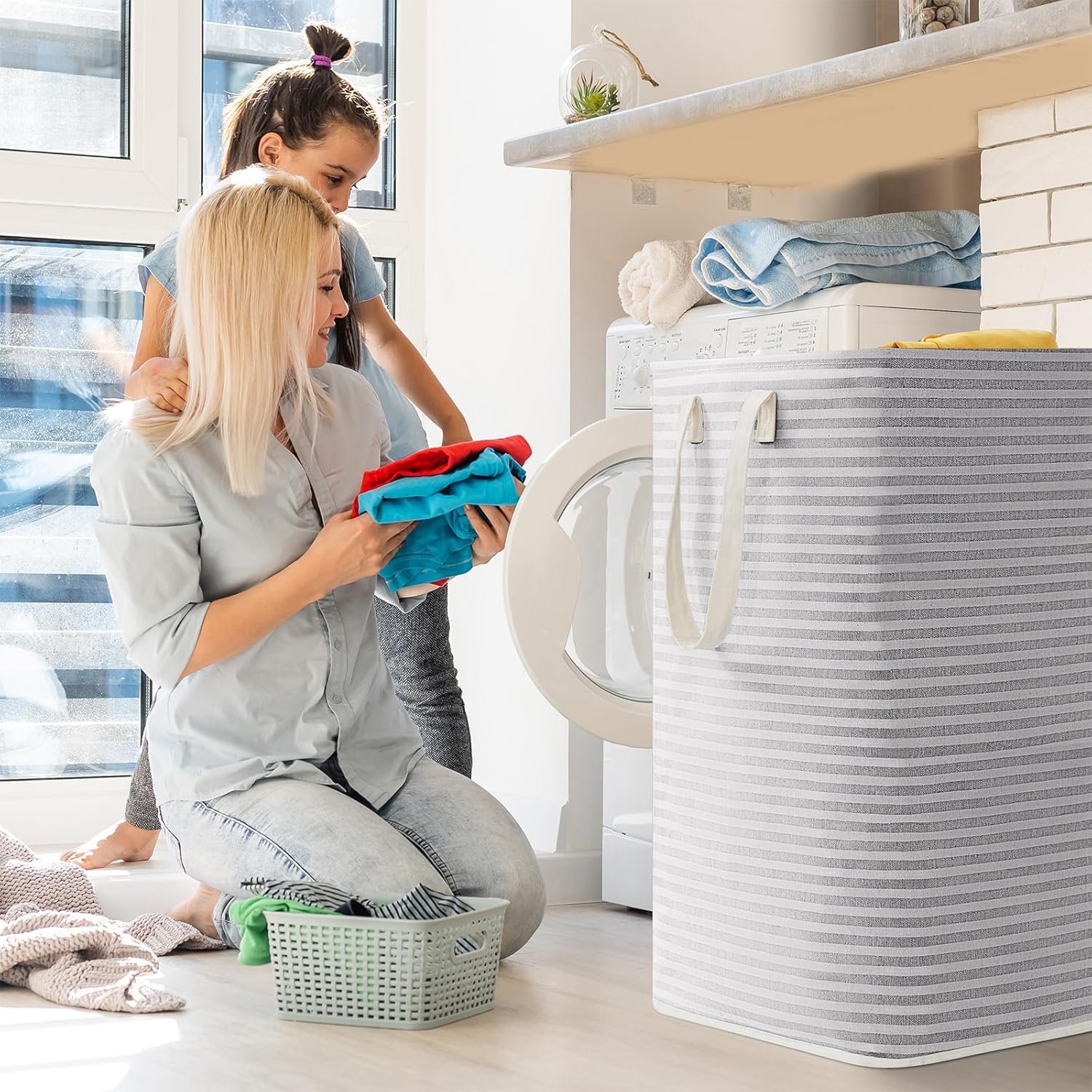 2 Pack Laundry Hamper Large Collapsible Laundry Baskets, Freestanding Waterproof Clothes Hamper with Easy Carry Handles in Laundry Room Bedroom Bathroom College Dorm - 图片 2